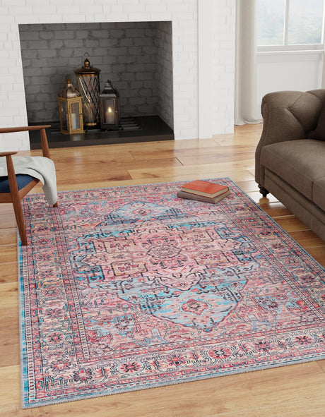 Washable Blue 7' 10 x 10' Maahru Rectangle Area Rug Easy to Clean Stain Resistant & Durable Polyester Chenille Carpet for Living, Dining, Bedrooms, Kitchen for Sale at Rug Engine