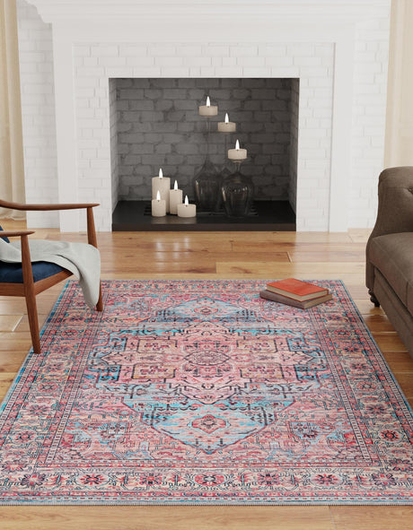 Washable Blue 7' 10 x 10' Maahru Rectangle Area Rug Easy to Clean Stain Resistant & Durable Polyester Chenille Carpet for Living, Dining, Bedrooms, Kitchen for Sale at Rug Engine