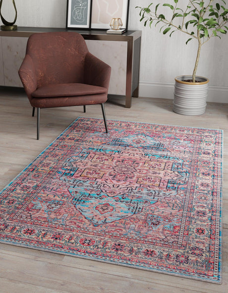 Washable Blue 7' 10 x 10' Maahru Rectangle Area Rug Easy to Clean Stain Resistant & Durable Polyester Chenille Carpet for Living, Dining, Bedrooms, Kitchen for Sale at Rug Engine