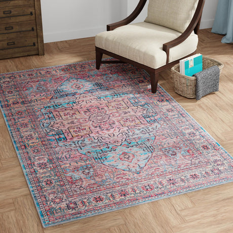 Washable Blue 7' 10 x 10' Maahru Rectangle Area Rug Easy to Clean Stain Resistant & Durable Polyester Chenille Carpet for Living, Dining, Bedrooms, Kitchen for Sale at Rug Engine