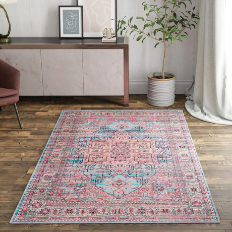 Washable Blue 7' 10 x 10' Maahru Rectangle Area Rug Easy to Clean Stain Resistant & Durable Polyester Chenille Carpet for Living, Dining, Bedrooms, Kitchen for Sale at Rug Engine