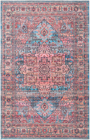 Washable Blue 5' 3 x 8' Maahru Rectangle Area Rug Easy to Clean Stain Resistant & Durable Polyester Chenille Carpet for Living, Dining, Bedrooms, Kitchen for Sale at Rug Engine