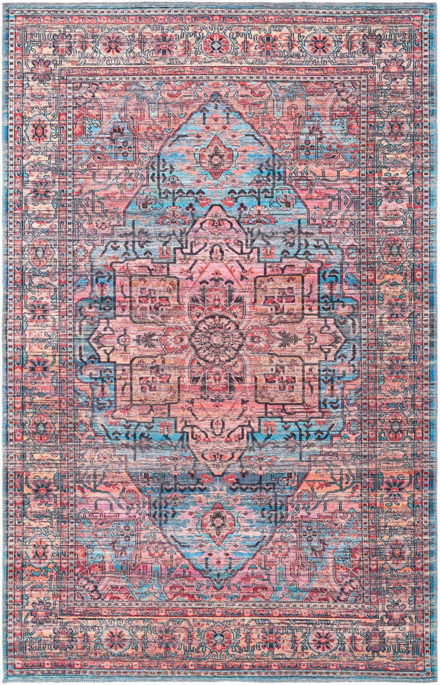 Washable Blue 5' 3 x 8' Maahru Rectangle Area Rug Easy to Clean Stain Resistant & Durable Polyester Chenille Carpet for Living, Dining, Bedrooms, Kitchen for Sale at Rug Engine