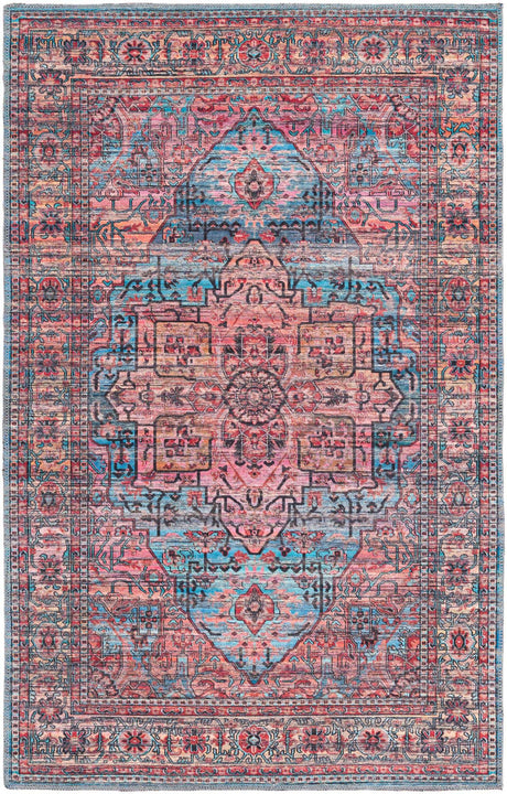 Washable Blue 4' 1 x 6' 1 Maahru Rectangle Area Rug Easy to Clean Stain Resistant & Durable Polyester Chenille Carpet for Living, Dining, Bedrooms, Kitchen for Sale at Rug Engine