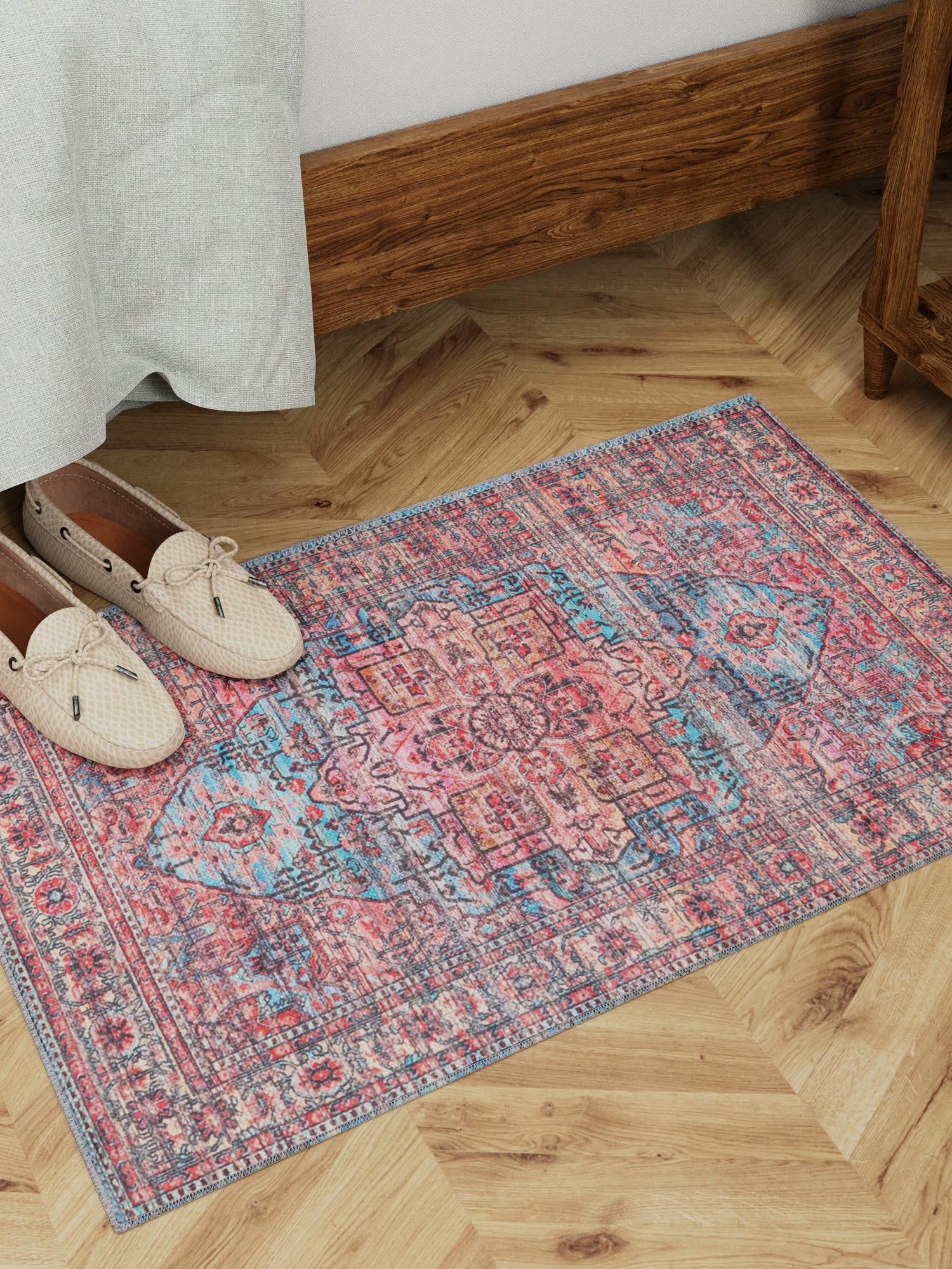 Washable Blue 7' 3 x 10' Maahru Rectangle Area Rug Easy to Clean Stain Resistant & Durable Polyester Chenille Carpet for Living, Dining, Bedrooms, Kitchen for Sale at Rug Engine