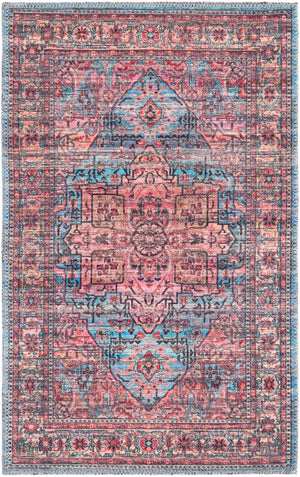 Washable Blue 2' x 3' 1 Maahru Rectangle Area Rug Easy to Clean Stain Resistant & Durable Polyester Chenille Carpet for Living, Dining, Bedrooms, Kitchen for Sale at Rug Engine