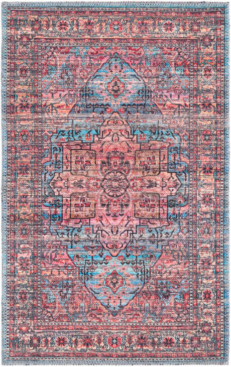 Washable Blue 2' x 3' 1 Maahru Rectangle Area Rug Easy to Clean Stain Resistant & Durable Polyester Chenille Carpet for Living, Dining, Bedrooms, Kitchen for Sale at Rug Engine