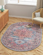 Washable Blue 2' x 3' 1 Maahru Oval Area Rug Easy to Clean Stain Resistant & Durable Polyester Chenille Carpet for Living, Dining, Bedrooms, Kitchen for Sale at Rug Engine