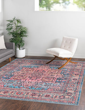 Washable Blue 5' 3 x 5' 3 Maahru Square Area Rug Easy to Clean Stain Resistant & Durable Polyester Chenille Carpet for Living, Dining, Bedrooms, Kitchen for Sale at Rug Engine