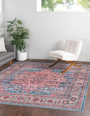 Washable Blue 7' 10 x 7' 10 Maahru Square Area Rug Easy to Clean Stain Resistant & Durable Polyester Chenille Carpet for Living, Dining, Bedrooms, Kitchen for Sale at Rug Engine