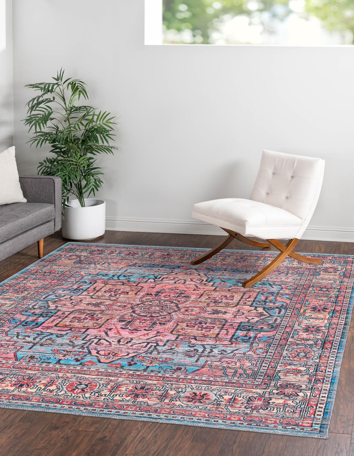 Washable Blue 10' 6 x 10' 6 Maahru Square Area Rug Easy to Clean Stain Resistant & Durable Polyester Chenille Carpet for Living, Dining, Bedrooms, Kitchen for Sale at Rug Engine