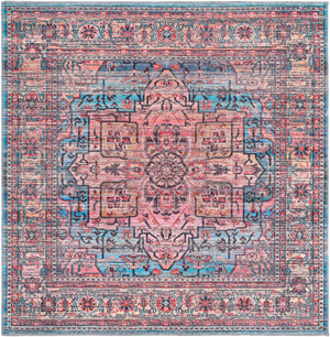 Washable Blue 5' 3 x 5' 3 Maahru Square Area Rug Easy to Clean Stain Resistant & Durable Polyester Chenille Carpet for Living, Dining, Bedrooms, Kitchen for Sale at Rug Engine