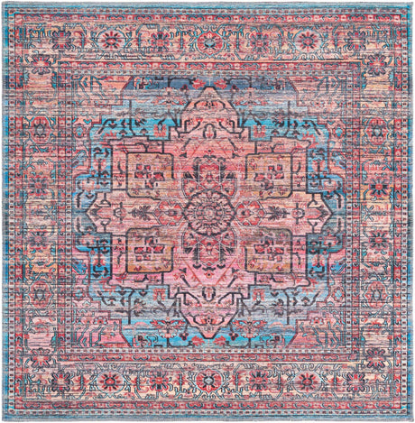 Washable Blue 5' 3 x 5' 3 Maahru Square Area Rug Easy to Clean Stain Resistant & Durable Polyester Chenille Carpet for Living, Dining, Bedrooms, Kitchen for Sale at Rug Engine