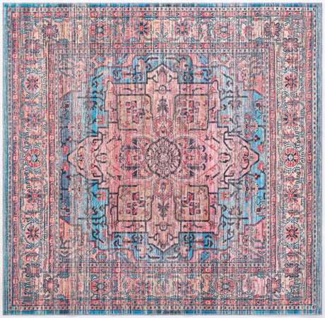 Washable Blue 7' 3 x 7' 3 Maahru Square Area Rug Easy to Clean Stain Resistant & Durable Polyester Chenille Carpet for Living, Dining, Bedrooms, Kitchen for Sale at Rug Engine