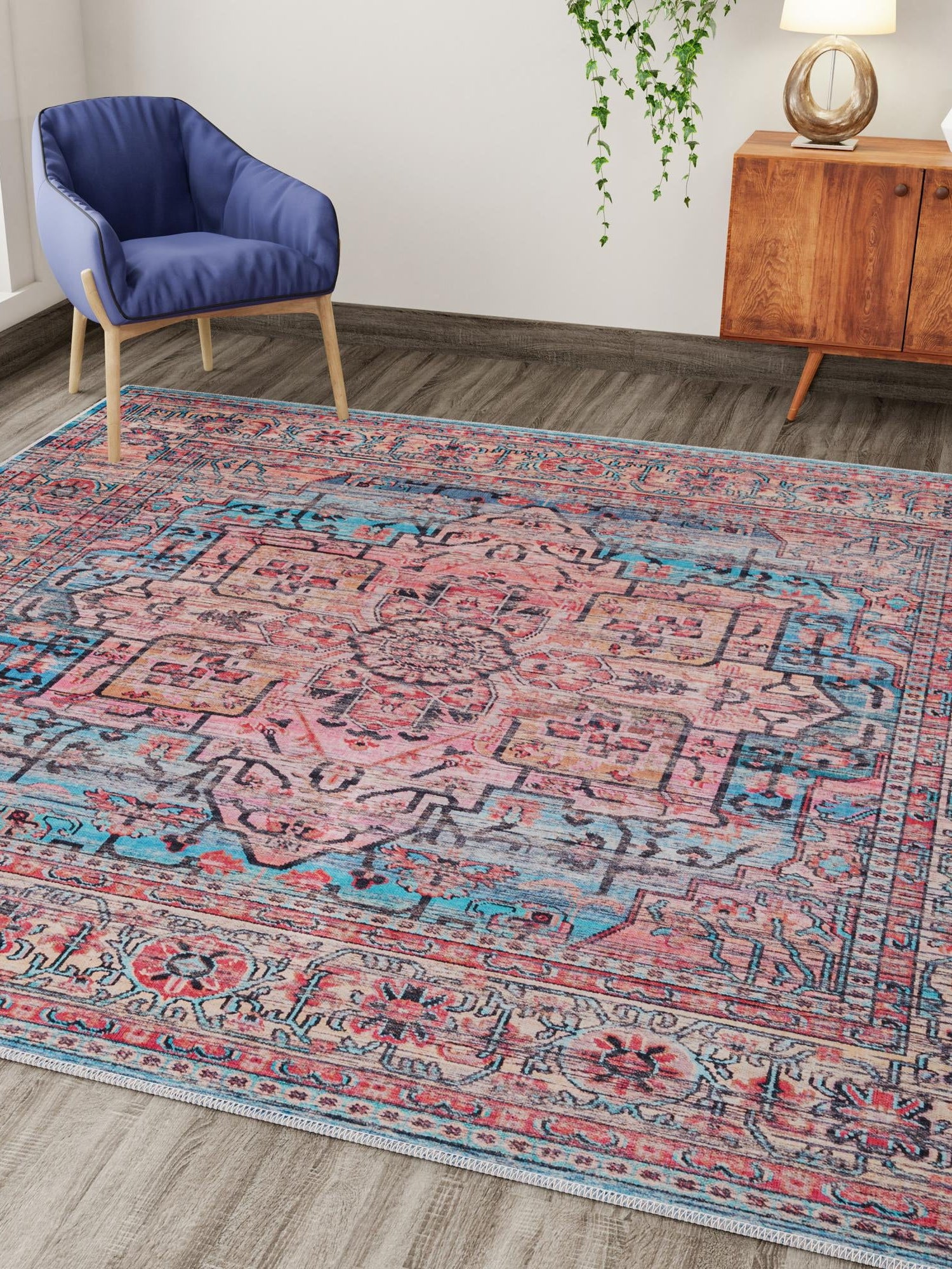 Washable Blue 10' 6 x 10' 6 Maahru Square Area Rug Easy to Clean Stain Resistant & Durable Polyester Chenille Carpet for Living, Dining, Bedrooms, Kitchen for Sale at Rug Engine
