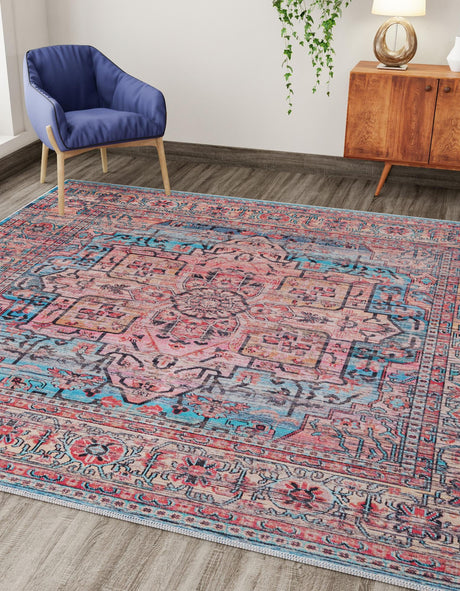 Washable Blue 10' 6 x 10' 6 Maahru Square Area Rug Easy to Clean Stain Resistant & Durable Polyester Chenille Carpet for Living, Dining, Bedrooms, Kitchen for Sale at Rug Engine
