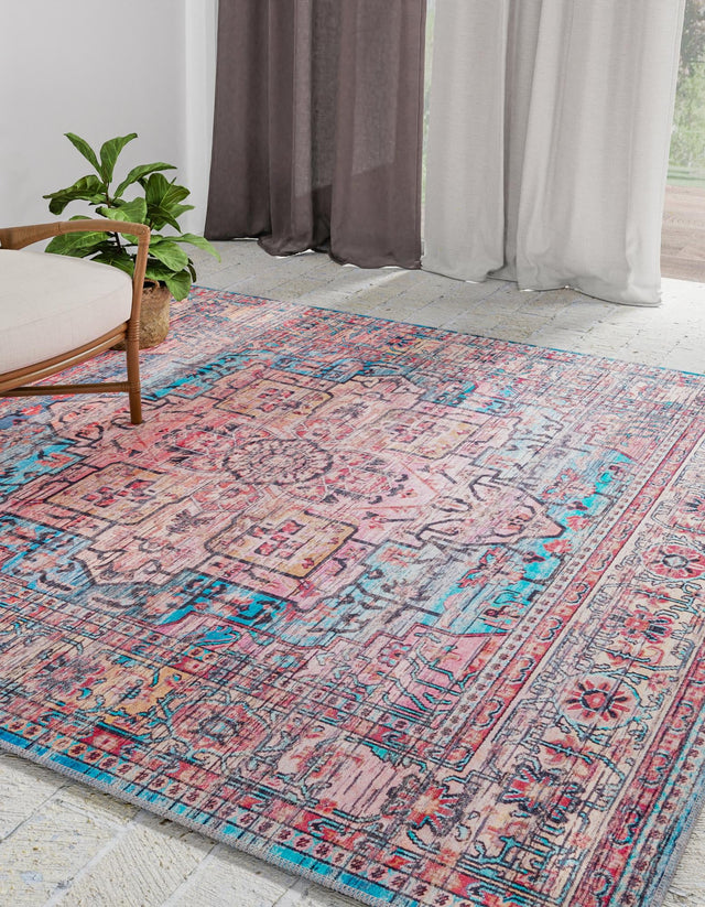 Washable Blue 7' 3 x 7' 3 Maahru Square Area Rug Easy to Clean Stain Resistant & Durable Polyester Chenille Carpet for Living, Dining, Bedrooms, Kitchen for Sale at Rug Engine