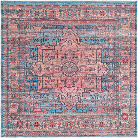 Washable Blue 7' 10 x 7' 10 Maahru Square Area Rug Easy to Clean Stain Resistant & Durable Polyester Chenille Carpet for Living, Dining, Bedrooms, Kitchen for Sale at Rug Engine