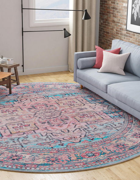 Washable Blue 10' 6 x 10' 6 Maahru Round Area Rug Easy to Clean Stain Resistant & Durable Polyester Chenille Carpet for Living, Dining, Bedrooms, Kitchen for Sale at Rug Engine