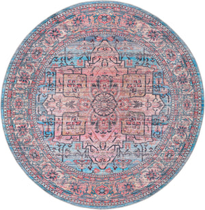 Washable Blue 10' 6 x 10' 6 Maahru Round Area Rug Easy to Clean Stain Resistant & Durable Polyester Chenille Carpet for Living, Dining, Bedrooms, Kitchen for Sale at Rug Engine