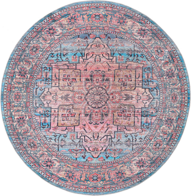 Washable Blue 10' 6 x 10' 6 Maahru Round Area Rug Easy to Clean Stain Resistant & Durable Polyester Chenille Carpet for Living, Dining, Bedrooms, Kitchen for Sale at Rug Engine