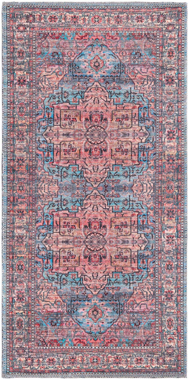 Washable Blue 2' x 4' 1 Maahru Runner Area Rug Easy to Clean Stain Resistant & Durable Polyester Chenille Carpet for Living, Dining, Bedrooms, Kitchen for Sale at Rug Engine