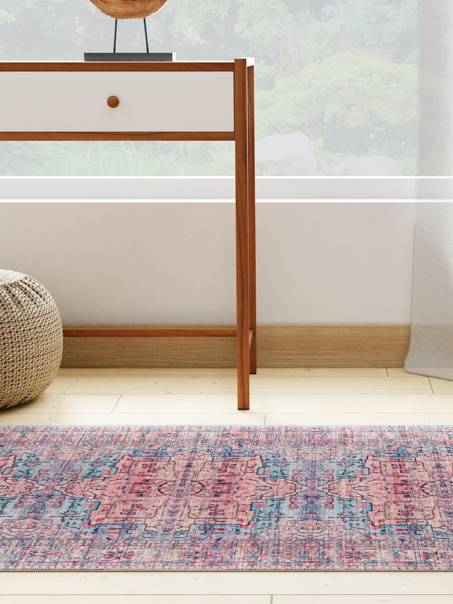 Washable Blue 2' x 8' Maahru Runner Area Rug Easy to Clean Stain Resistant & Durable Polyester Chenille Carpet for Living, Dining, Bedrooms, Kitchen for Sale at Rug Engine