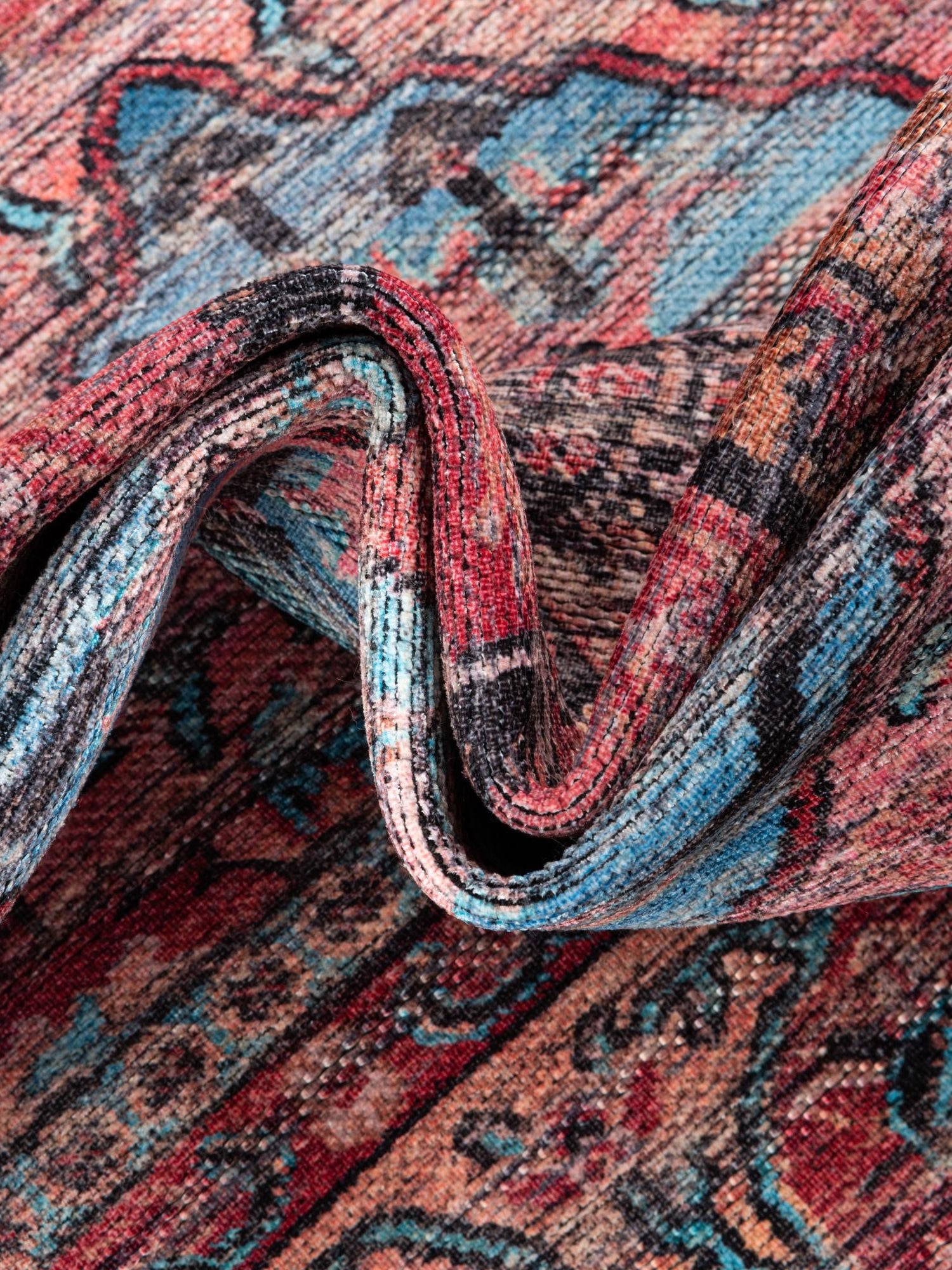 Washable Blue 2' x 10' Maahru Runner Area Rug Easy to Clean Stain Resistant & Durable Polyester Chenille Carpet for Living, Dining, Bedrooms, Kitchen for Sale at Rug Engine