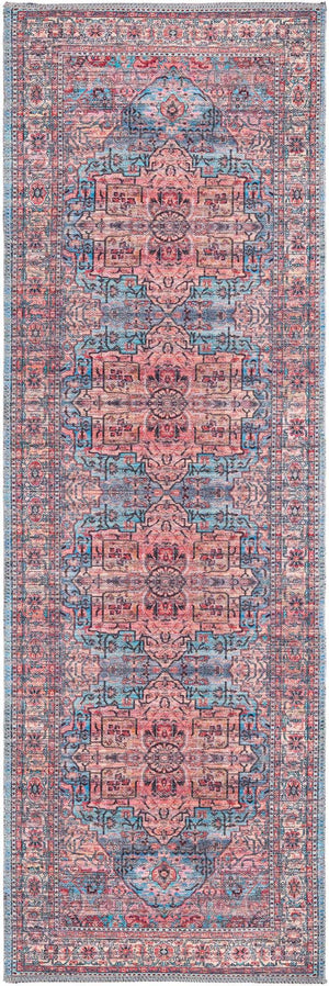 Washable Blue 2' x 6' 1 Maahru Runner Area Rug Easy to Clean Stain Resistant & Durable Polyester Chenille Carpet for Living, Dining, Bedrooms, Kitchen for Sale at Rug Engine