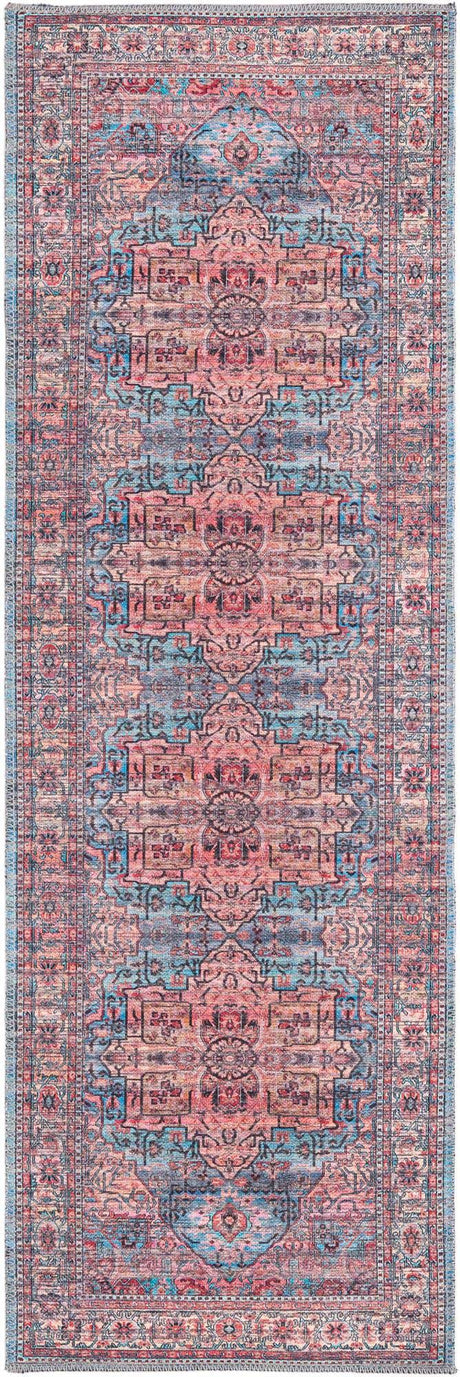 Washable Blue 2' x 6' 1 Maahru Runner Area Rug Easy to Clean Stain Resistant & Durable Polyester Chenille Carpet for Living, Dining, Bedrooms, Kitchen for Sale at Rug Engine