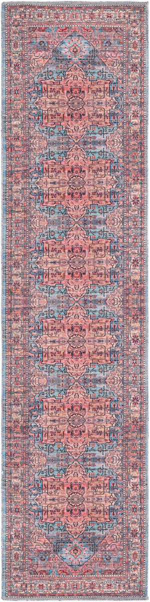 Washable Blue 2' x 8' Maahru Runner Area Rug Easy to Clean Stain Resistant & Durable Polyester Chenille Carpet for Living, Dining, Bedrooms, Kitchen for Sale at Rug Engine