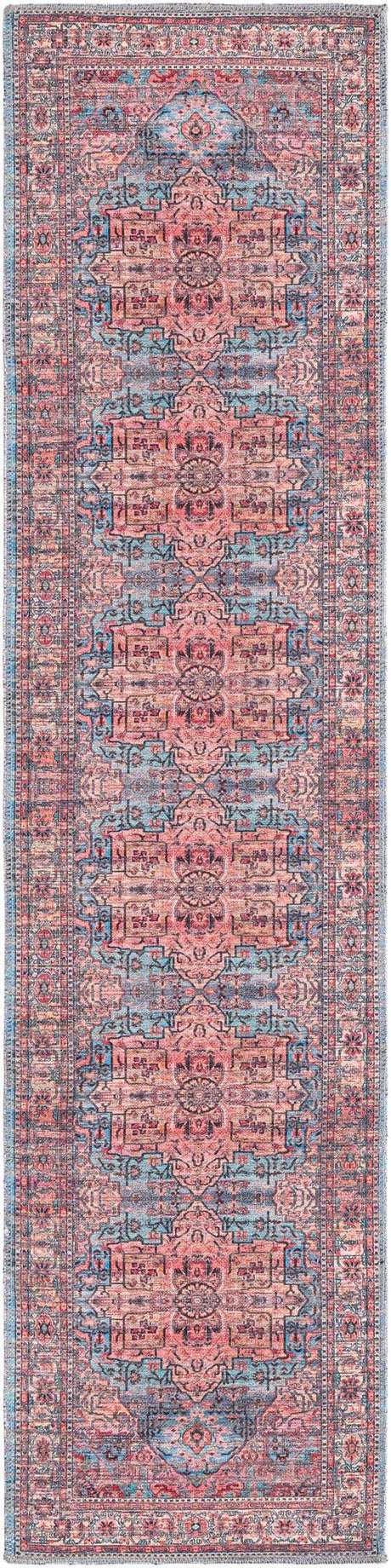 Washable Blue 2' x 8' Maahru Runner Area Rug Easy to Clean Stain Resistant & Durable Polyester Chenille Carpet for Living, Dining, Bedrooms, Kitchen for Sale at Rug Engine