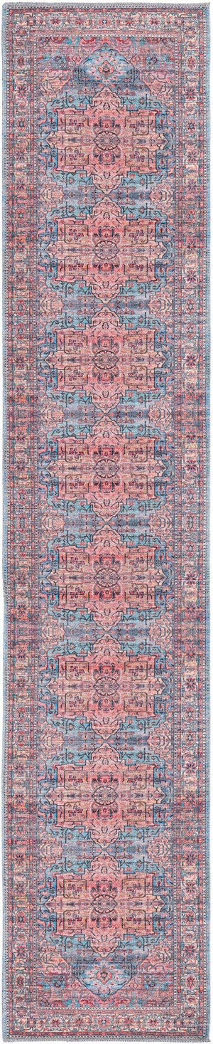 Washable Blue 2' x 10' Maahru Runner Area Rug Easy to Clean Stain Resistant & Durable Polyester Chenille Carpet for Living, Dining, Bedrooms, Kitchen for Sale at Rug Engine