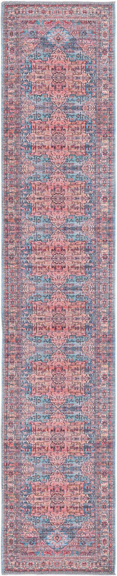 Washable Blue 2' x 10' Maahru Runner Area Rug Easy to Clean Stain Resistant & Durable Polyester Chenille Carpet for Living, Dining, Bedrooms, Kitchen for Sale at Rug Engine