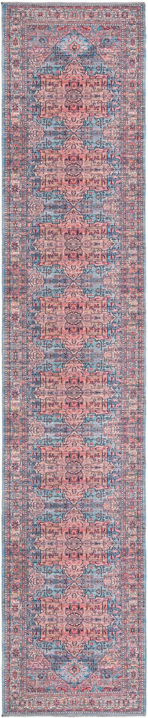 Washable Blue 2' 7 x 13' 1 Maahru Runner Area Rug Easy to Clean Stain Resistant & Durable Polyester Chenille Carpet for Living, Dining, Bedrooms, Kitchen for Sale at Rug Engine