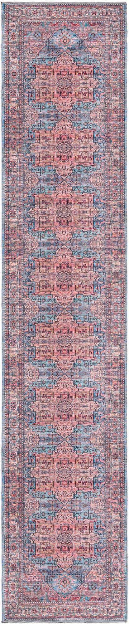 Washable Blue 2' 7 x 13' 1 Maahru Runner Area Rug Easy to Clean Stain Resistant & Durable Polyester Chenille Carpet for Living, Dining, Bedrooms, Kitchen for Sale at Rug Engine