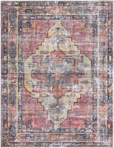 Washable Yellow Pink 10' 6 x 13' 1 Maahru Rectangle Area Rug Easy to Clean Stain Resistant & Durable Polyester Chenille Carpet for Living, Dining, Bedrooms, Kitchen for Sale at Rug Engine