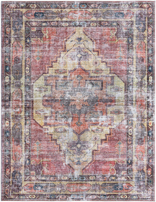 Washable Yellow Pink 10' 6 x 13' 1 Maahru Rectangle Area Rug Easy to Clean Stain Resistant & Durable Polyester Chenille Carpet for Living, Dining, Bedrooms, Kitchen for Sale at Rug Engine