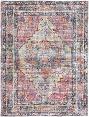 Washable Yellow Pink 9' 2 x 12' Maahru Rectangle Area Rug Easy to Clean Stain Resistant & Durable Polyester Chenille Carpet for Living, Dining, Bedrooms, Kitchen for Sale at Rug Engine