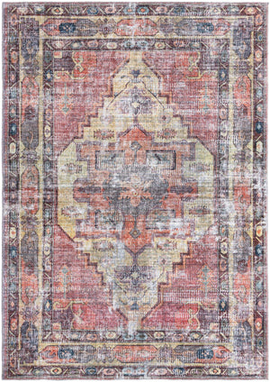 Washable Yellow Pink 7' 3 x 10' Maahru Rectangle Area Rug Easy to Clean Stain Resistant & Durable Polyester Chenille Carpet for Living, Dining, Bedrooms, Kitchen for Sale at Rug Engine