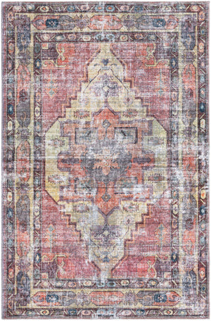 Washable Yellow Pink 6' 1 x 9' Maahru Rectangle Area Rug Easy to Clean Stain Resistant & Durable Polyester Chenille Carpet for Living, Dining, Bedrooms, Kitchen for Sale at Rug Engine