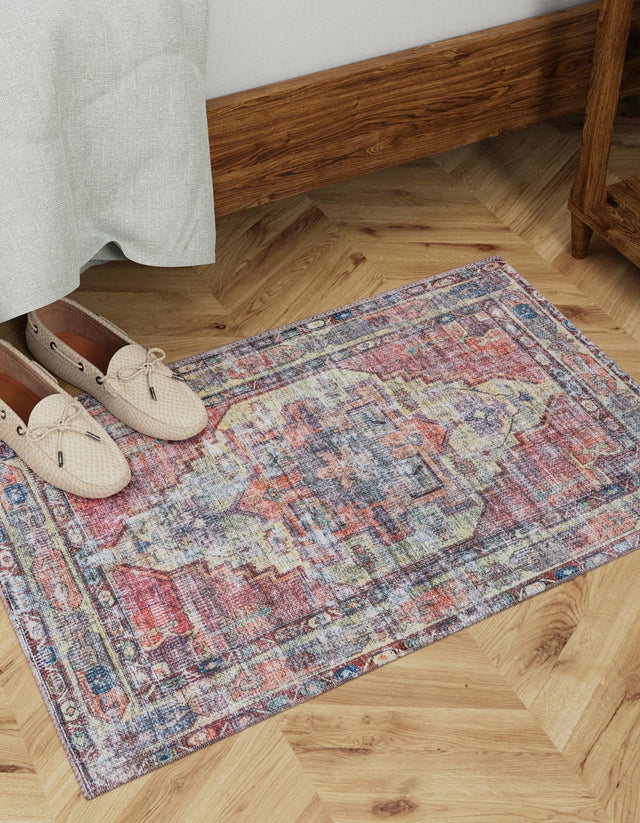 Washable Yellow Pink 7' 10 x 10' Maahru Rectangle Area Rug Easy to Clean Stain Resistant & Durable Polyester Chenille Carpet for Living, Dining, Bedrooms, Kitchen for Sale at Rug Engine