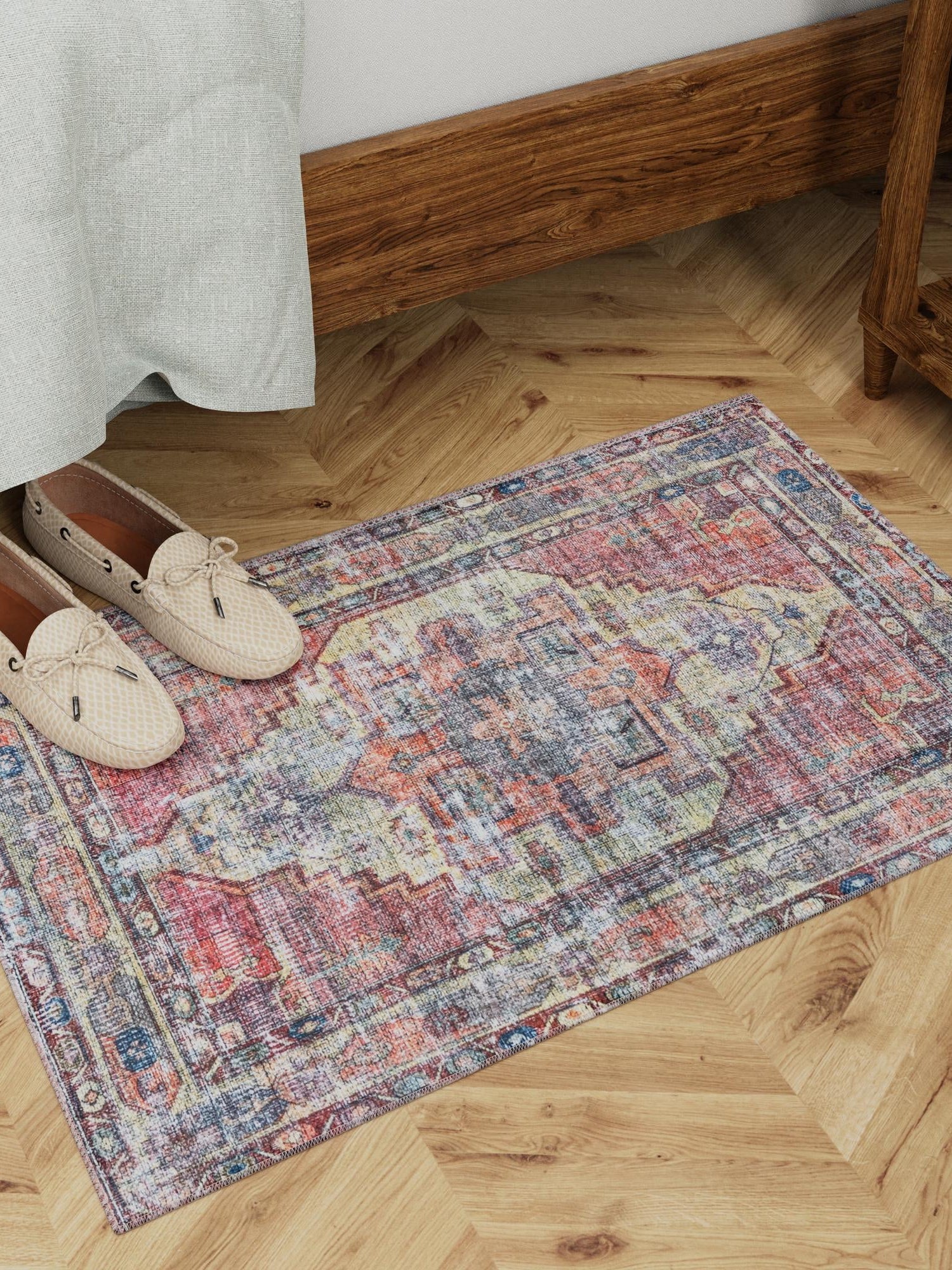 Washable Yellow Pink 9' 2 x 12' Maahru Rectangle Area Rug Easy to Clean Stain Resistant & Durable Polyester Chenille Carpet for Living, Dining, Bedrooms, Kitchen for Sale at Rug Engine