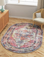 Washable Yellow Pink 2' x 3' 1 Maahru Oval Area Rug Easy to Clean Stain Resistant & Durable Polyester Chenille Carpet for Living, Dining, Bedrooms, Kitchen for Sale at Rug Engine
