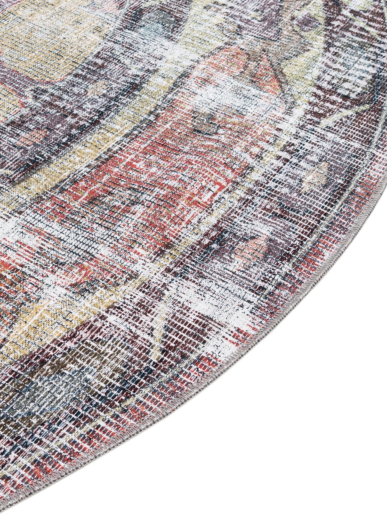 Washable Yellow Pink 5' 3 x 8' Maahru Oval Area Rug Easy to Clean Stain Resistant & Durable Polyester Chenille Carpet for Living, Dining, Bedrooms, Kitchen for Sale at Rug Engine