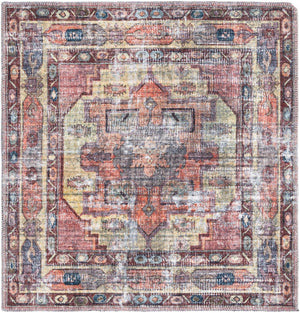 Washable Yellow Pink 3' 3 x 3' 3 Maahru Square Area Rug Easy to Clean Stain Resistant & Durable Polyester Chenille Carpet for Living, Dining, Bedrooms, Kitchen for Sale at Rug Engine
