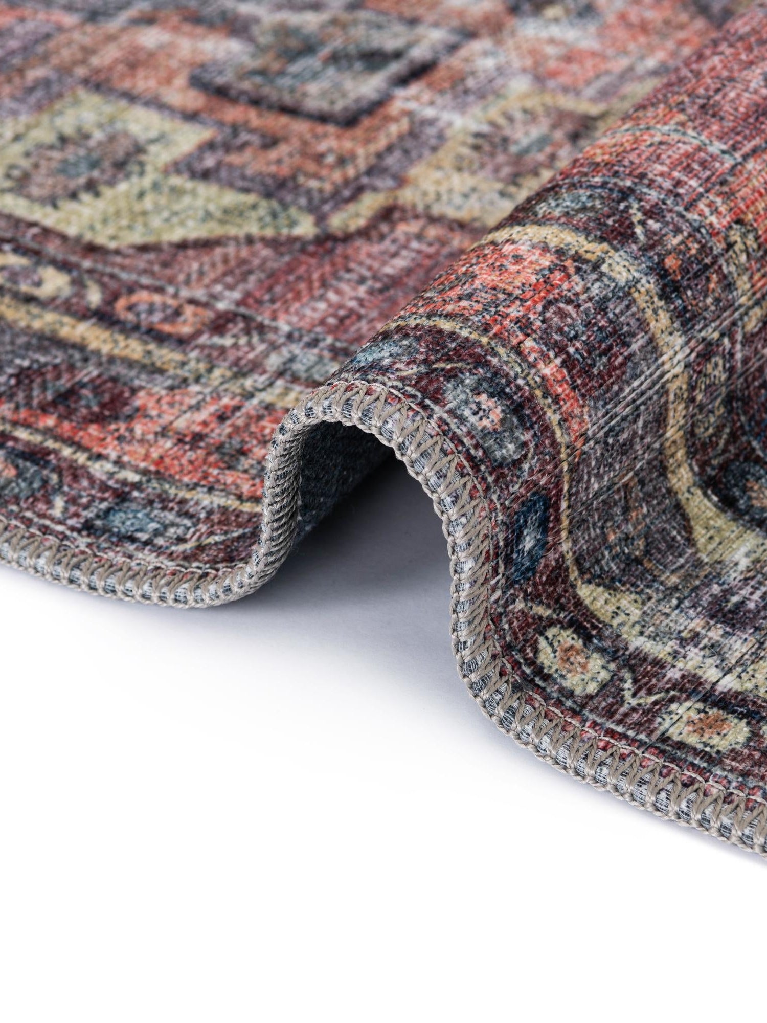 Washable Yellow Pink 7' 3 x 7' 3 Maahru Square Area Rug Easy to Clean Stain Resistant & Durable Polyester Chenille Carpet for Living, Dining, Bedrooms, Kitchen for Sale at Rug Engine