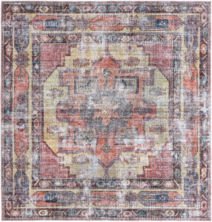 Washable Yellow Pink 10' 6 x 10' 6 Maahru Square Area Rug Easy to Clean Stain Resistant & Durable Polyester Chenille Carpet for Living, Dining, Bedrooms, Kitchen for Sale at Rug Engine