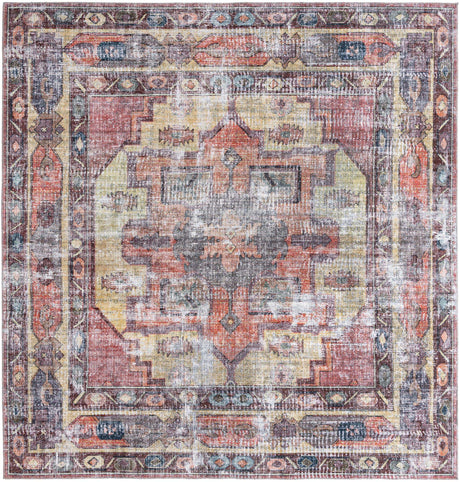 Washable Yellow Pink 10' 6 x 10' 6 Maahru Square Area Rug Easy to Clean Stain Resistant & Durable Polyester Chenille Carpet for Living, Dining, Bedrooms, Kitchen for Sale at Rug Engine