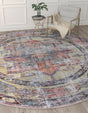 Washable Yellow Pink 10' 6 x 10' 6 Maahru Round Area Rug Easy to Clean Stain Resistant & Durable Polyester Chenille Carpet for Living, Dining, Bedrooms, Kitchen for Sale at Rug Engine
